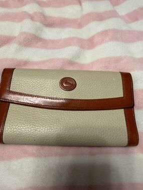 Dooney & Bourke Cream and Brown Pebbled Leather Clutch Wallet